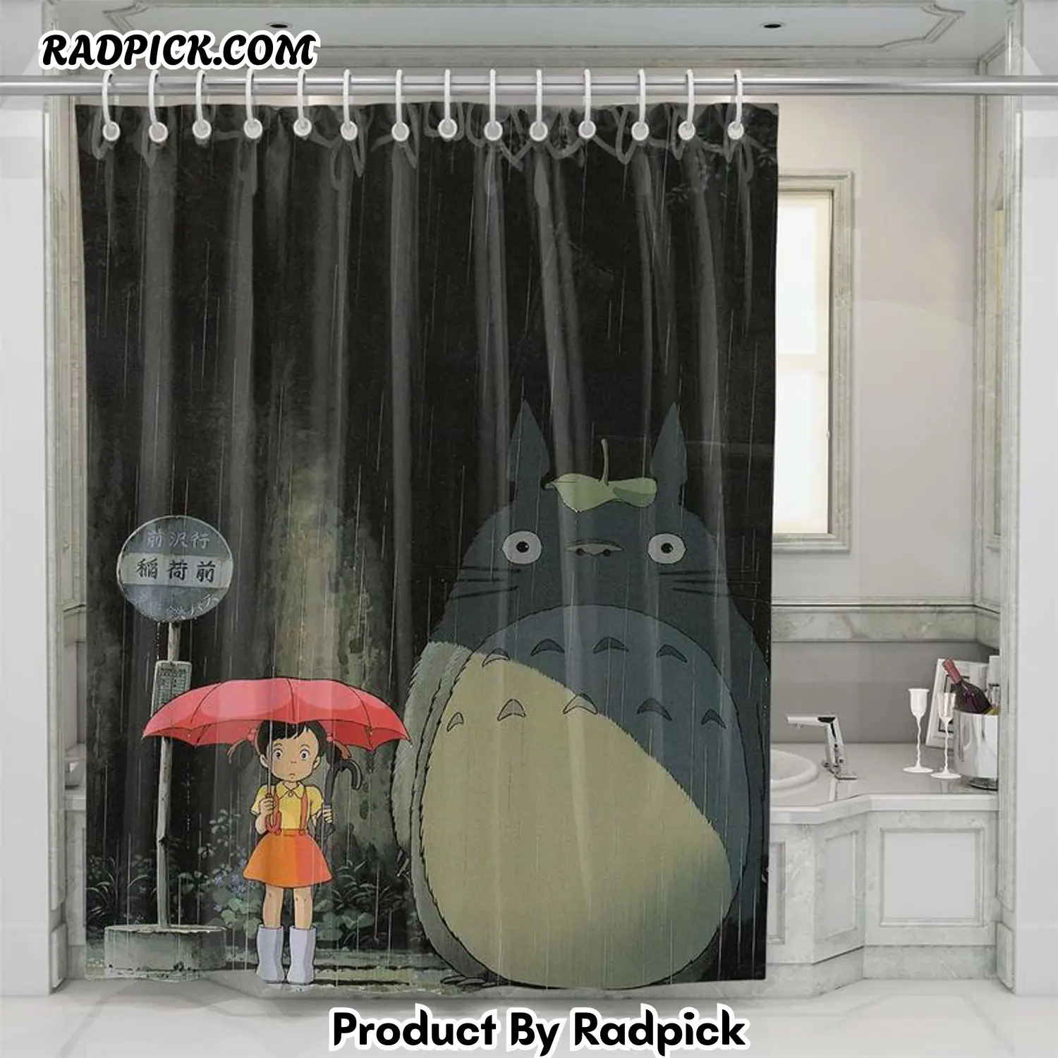 Totoro in the rain shower curtain set bathroom set for bathroom decor best gift for friends rp38761